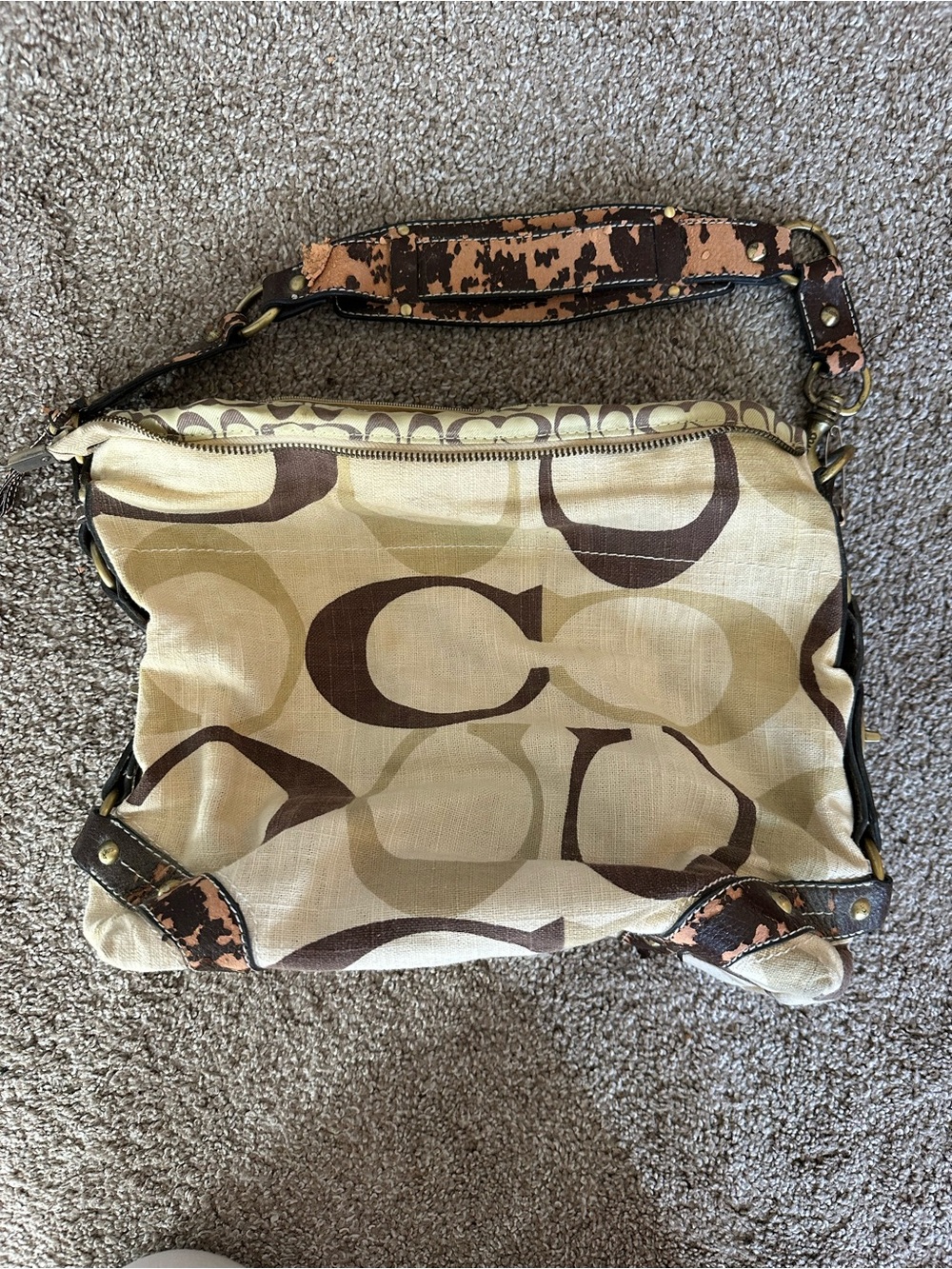 Coach Beige and Brown Signature Canvas Shoulder Bag